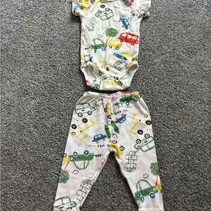 Quimby Baby Colorful Vehicle Print Outfit